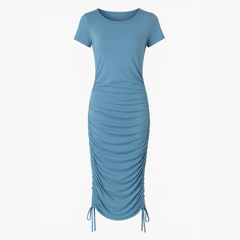 Blue Bodycon Midi Dress with Flutter Sleeves